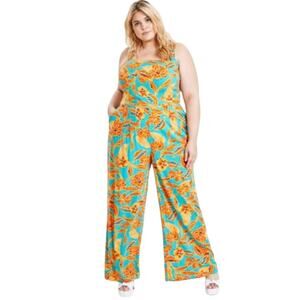 Bar III Women's Plus Size Floral Print Wide-Leg Jumpsuit in Bali Garden
